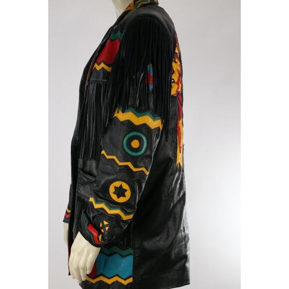 Vintage Gerunimu Leather Fringe Native American Indian Chief Blazer Jacket L - Picture 12 of 16